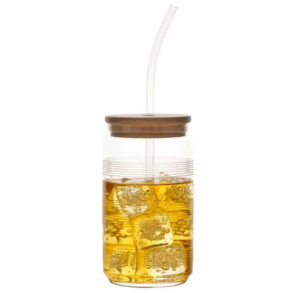Mikasa 4 x Cold Drink Glass Tumblers 532mL with Bamboo Lid & Tritan Straw Set