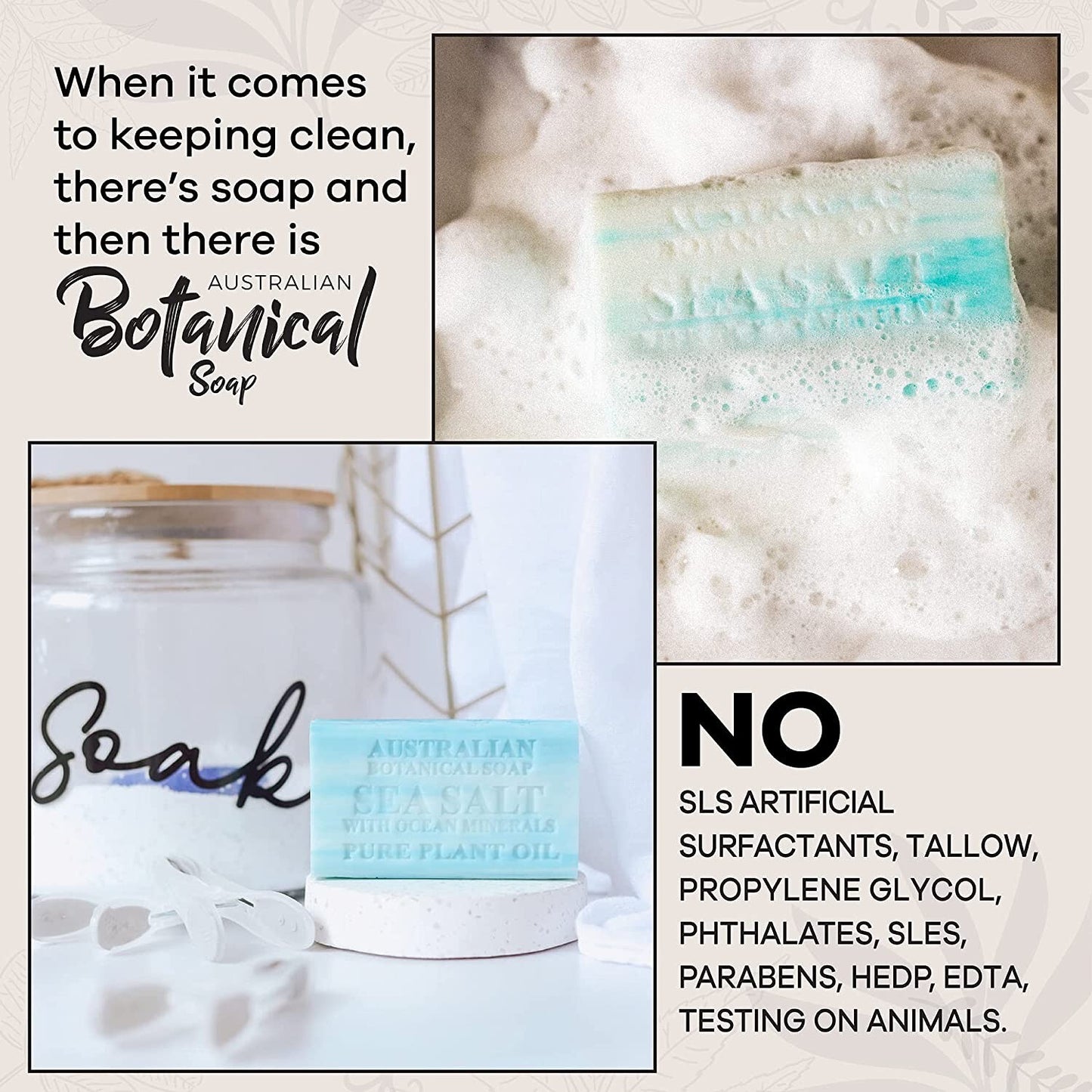 Australian Botanical Sea Salt Ocean Minerals Body Gentle Wash Bar Soap 8 x 200g