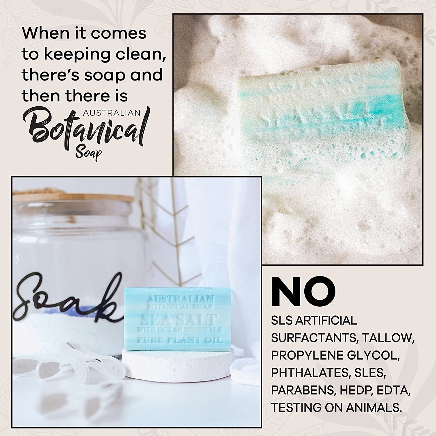 Australian Botanical Sea Salt Ocean Minerals Body Gentle Wash Bar Soap 8 x 200g
