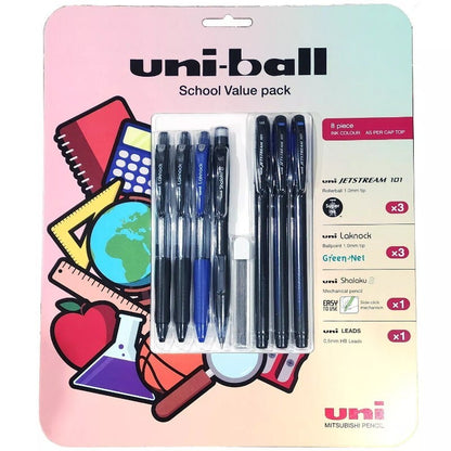 Uni-ball 8 Piece School Value Pack Pen Pencil Jetstream Shalaku S Laknock Leads
