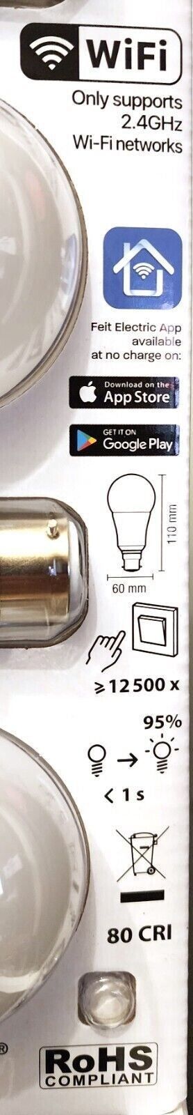 4 x FEIT Dimmable Wifi Colour RGB LED Smart Bulbs Bayonet B22 9w 800 Lumens