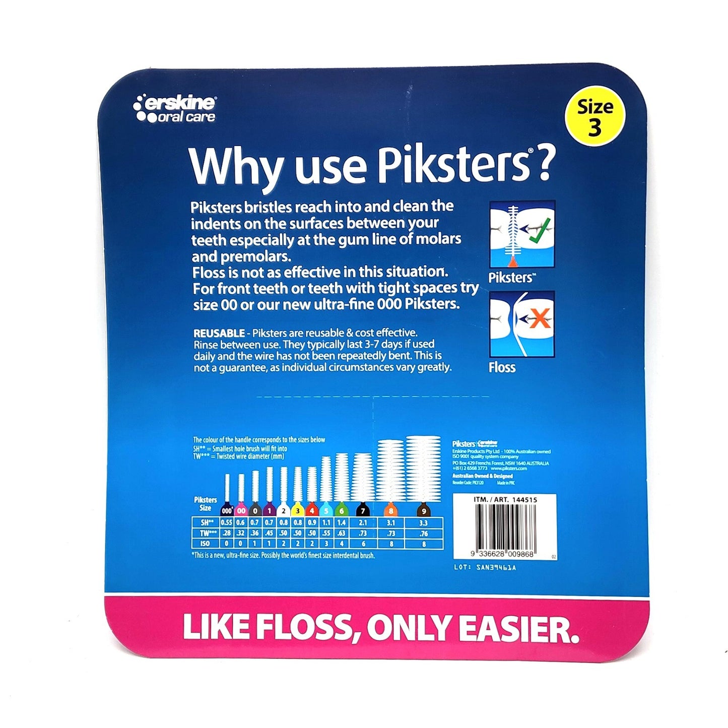 120 x Piksters Interdental Brushes Oral Dental Floss Size 3 Teeth Clean Pick