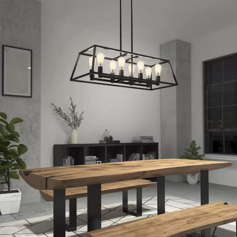 Artika Carter Long 8 Light Chandelier Matte Black, Adjustable Height