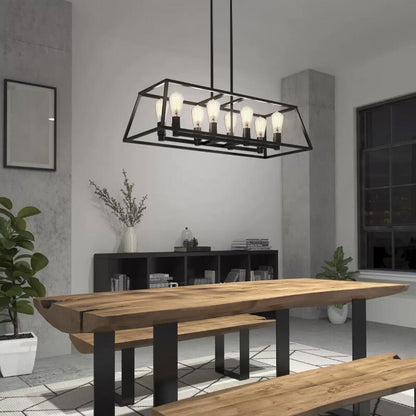 Artika Carter Long 8 Light Chandelier Matte Black, Adjustable Height
