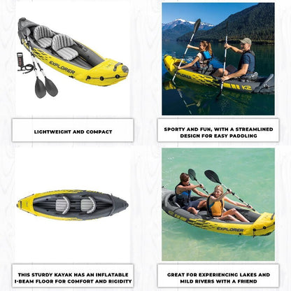 Intex 2-Person Explorer K2 Inflatable Kayak with Bag Canoe River Lake Boat 180kg