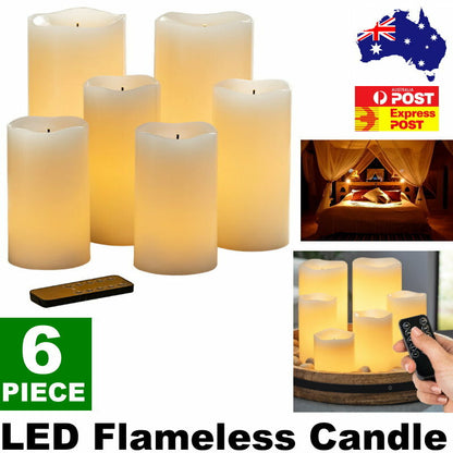 Gerson 6-Piece LED Flameless Candle Set with Remote Real Wax Glow Wick Unscented