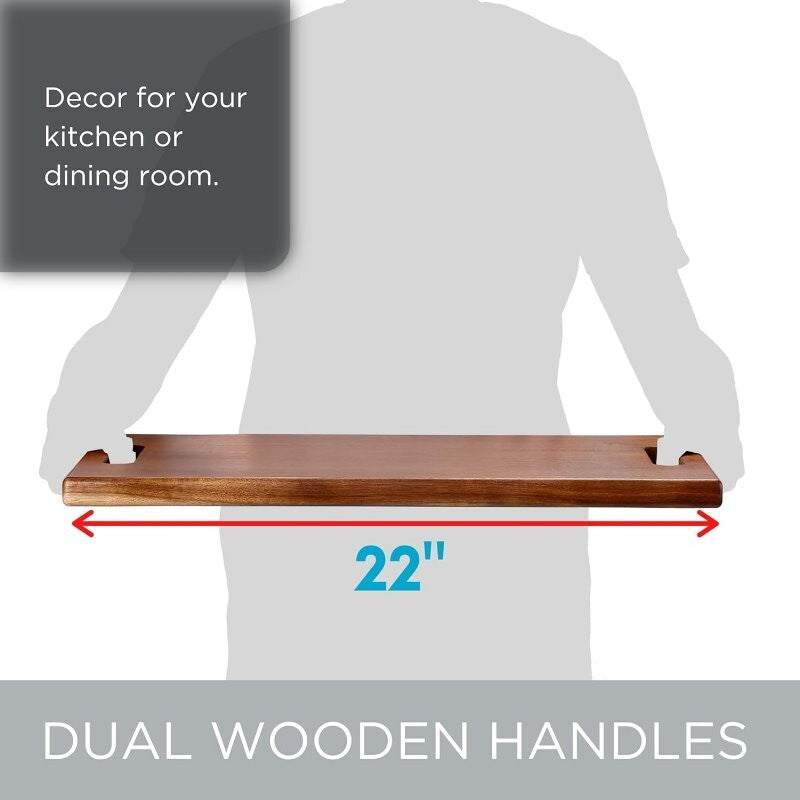 BIRDROCK HOME 22" Acacia Wooden Cheese Serving Board with Handles 55.9cm x 29cm