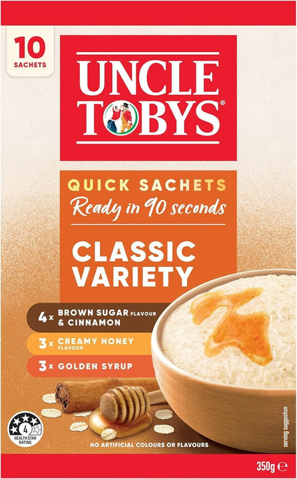 Uncle Tobys Oats Brown Sugar Cinnamon Honey Syrup Classic Variety 60 x Satchels
