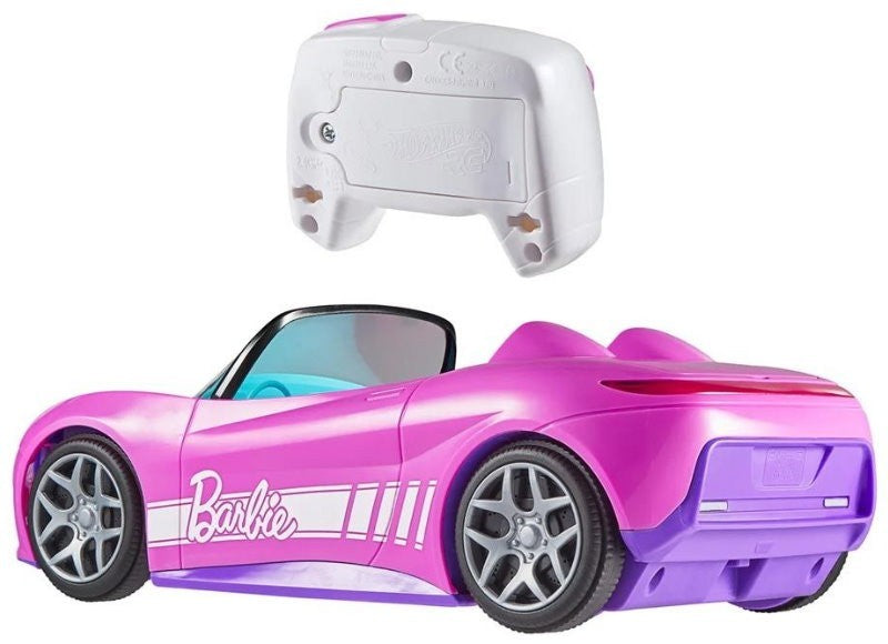 Hot Wheels Mattel Barbie RC Toy Car Convertible with 2 Dolls, Sticker Sheet