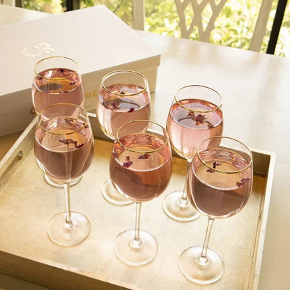 Cristina Re Chiara Wine Glasses - 6 Piece Set, 24ct Gold Trimmed & Lead Free