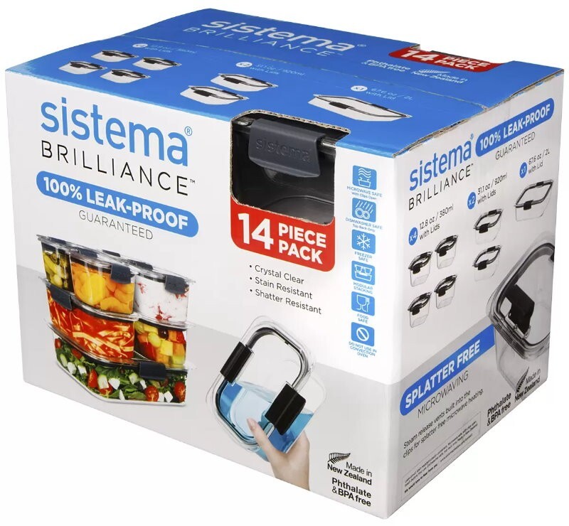 Sistema Brilliance 14 Piece Food Storage Set with Lids - Leak Proof, BPA Free