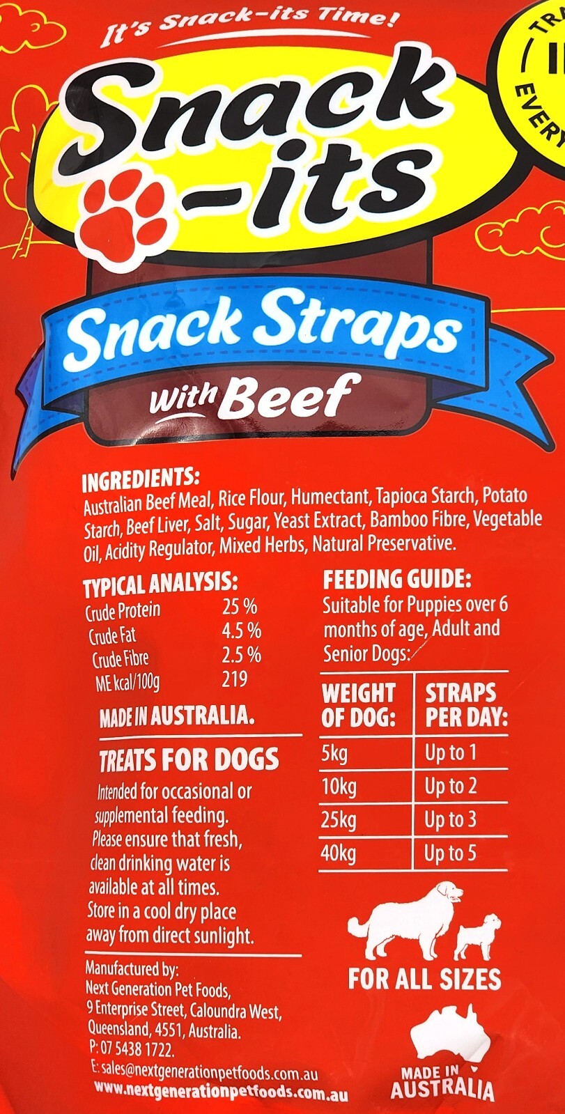 Snack-its Beef Flavoured Dog Snack Straps Treats Australia Made Real Meat 1.35kg