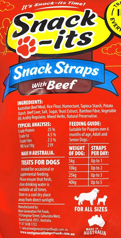 Snack-its Beef Flavoured Dog Snack Straps Treats Australia Made Real Meat 1.35kg