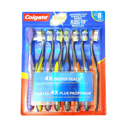 Colgate Total Advanced Plus Floss-Tip Manual Toothbrushes Tongue Cleaner 8 pack