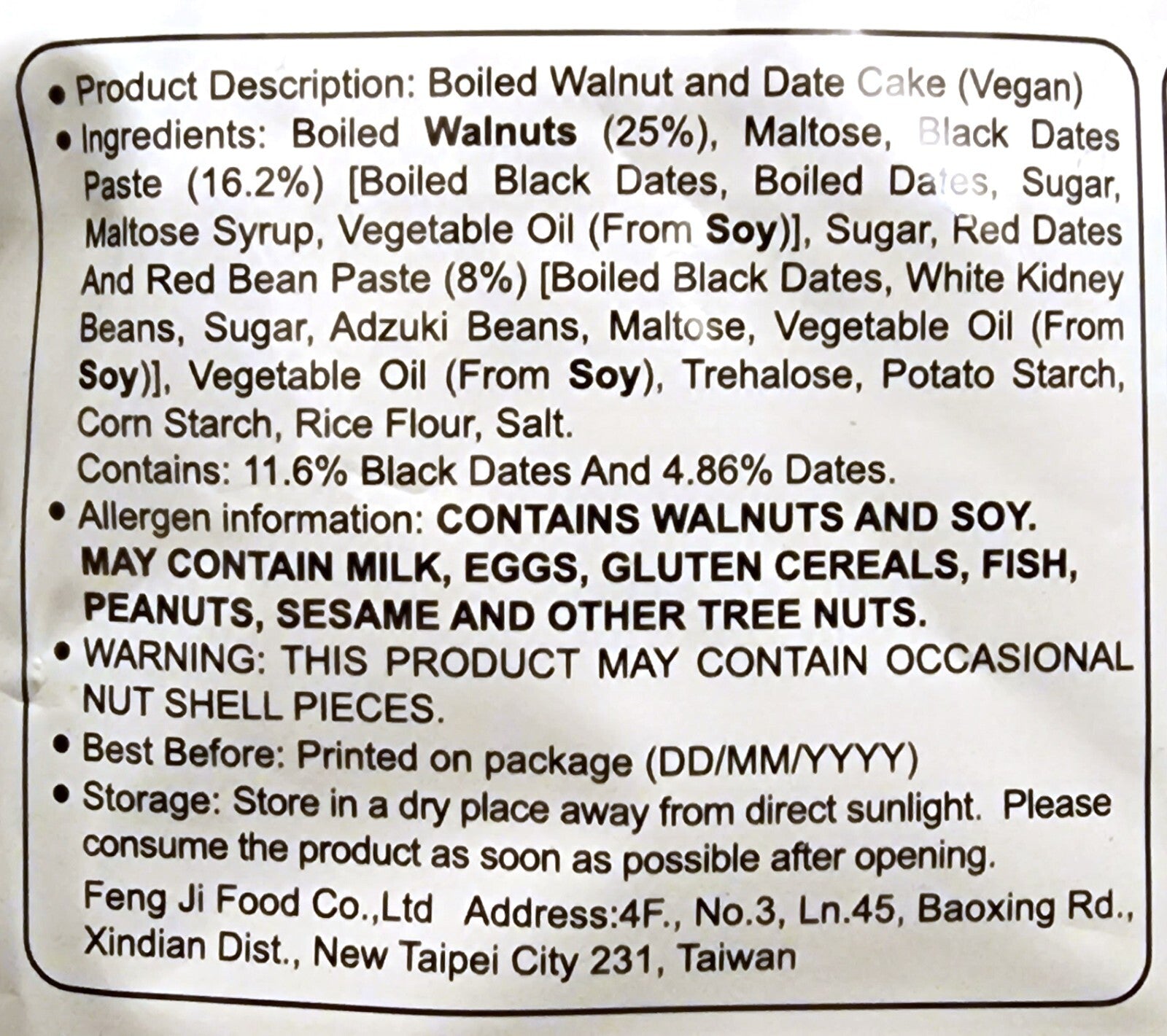 2 x 380g Cherry Grandfather Walnut & Date Cake Vegan Halal Made Taiwan 櫻桃爺爺南棗核桃糕