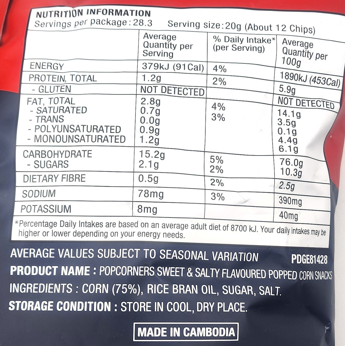 Popcorners Sweet and Salty Kids Movie Popcorn Popped Corn Snack Chips 567g Bag