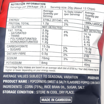 Popcorners Sweet and Salty Kids Movie Popcorn Popped Corn Snack Chips 567g Bag