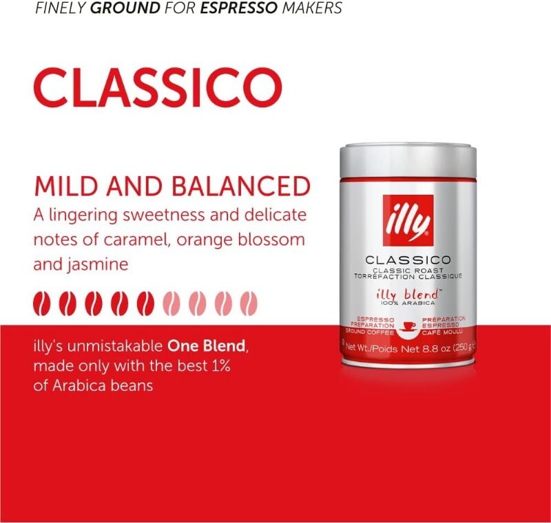ILLy Ground Coffee Blend Classic Roast Espresso Coffee 125g Classico Medium