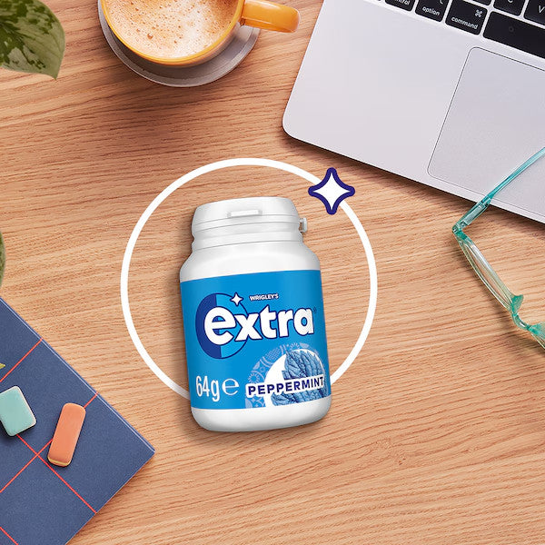 6 x 64g Bottle Wrigleys Extra Peppermint Sugarfree Chewing Gum Fresh Mint Breath