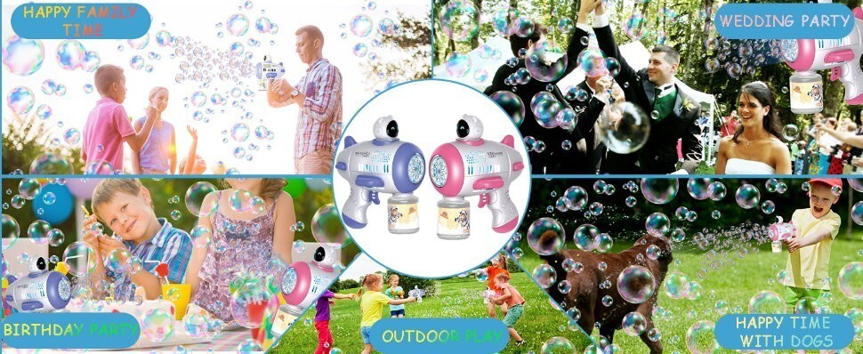 Mercita Space Electric Bubble Guns Machine with Light & Battery for Kids