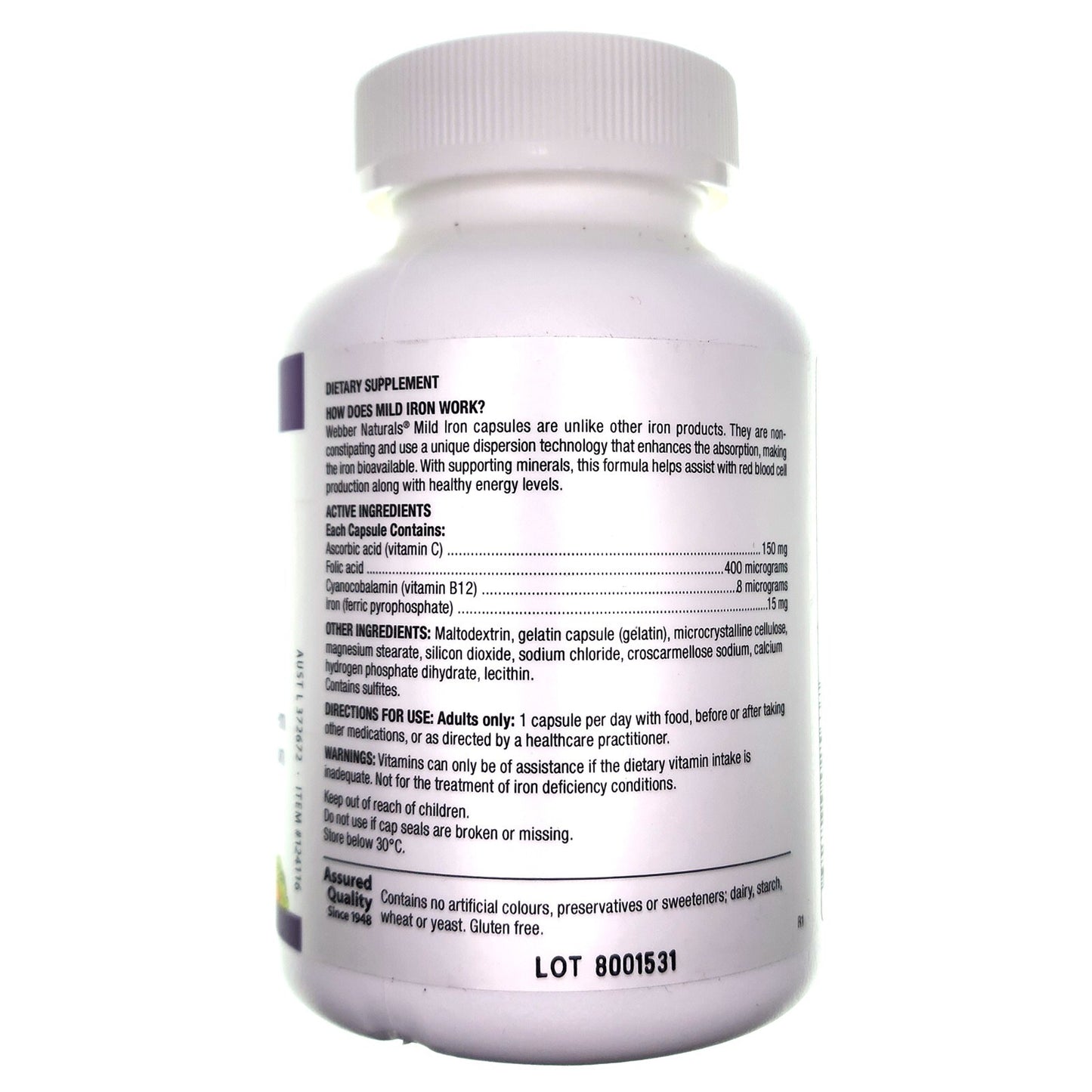 Webber Natural Mild Iron 15 mg Healthy Immune System Red Blood Cell Production