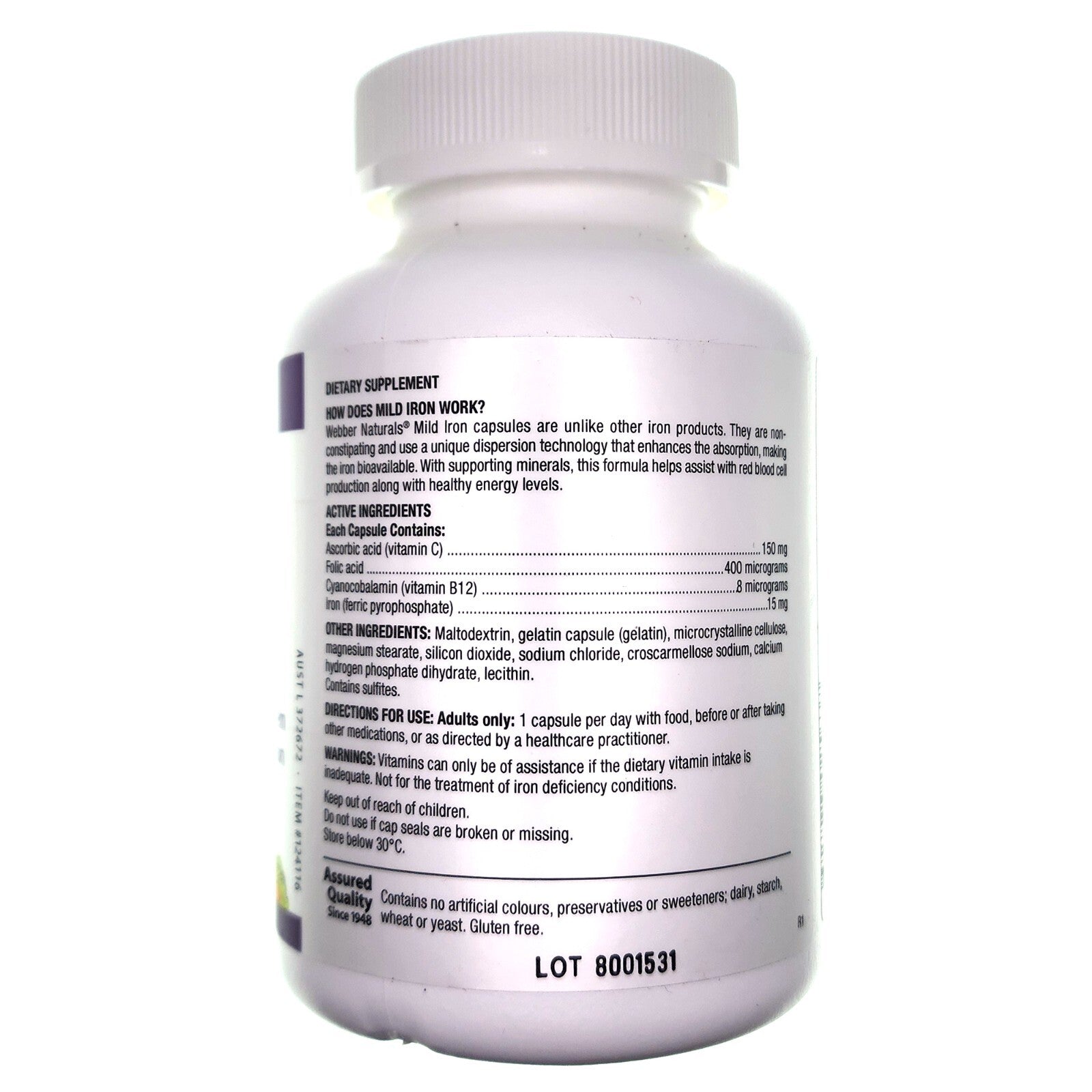 Webber Natural Mild Iron 15 mg Healthy Immune System Red Blood Cell Production