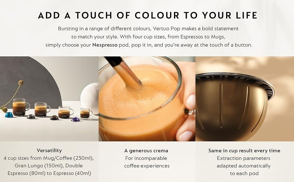 Nespresso Vertuo Pop Deluxe Coffee Machine Aeroccino3 Milk Frother by De'Longhi