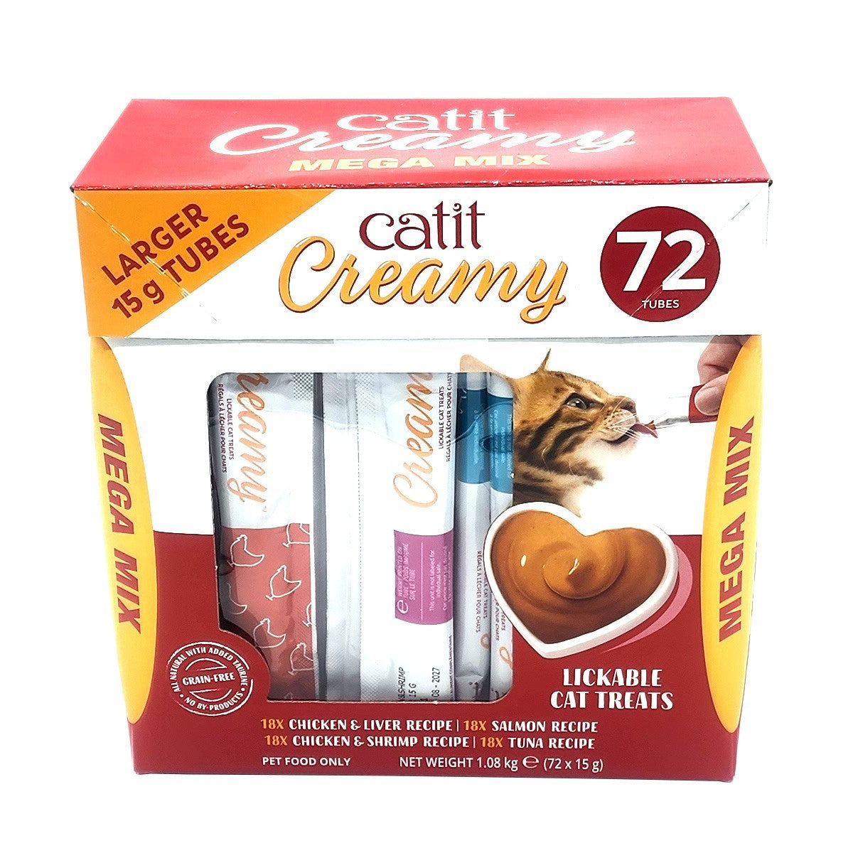 72 x 15g Catit Creamy Pet Lickable Cat Treat Snacks Tuna Chicken Shrimp & Salmon
