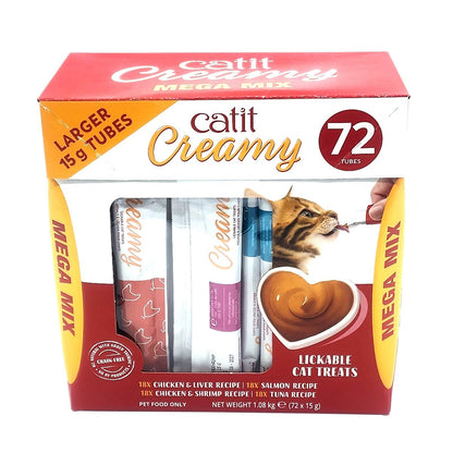 72 x 15g Catit Creamy Pet Lickable Cat Treat Snacks Tuna Chicken Shrimp & Salmon