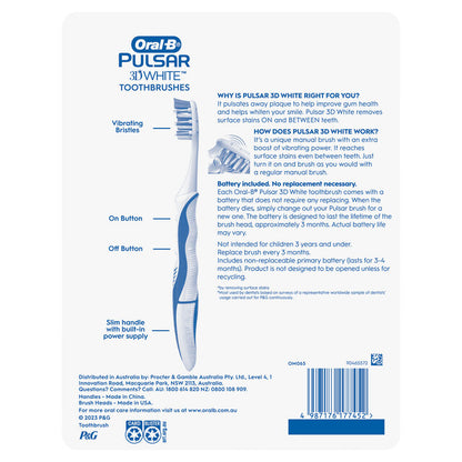 5 Packs Oral-B Pulsar Battery Power Soft Vibrating Bristles Toothbrush Oral Care
