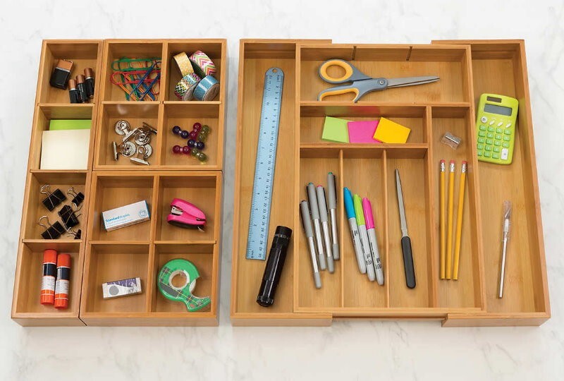 Seville Classics 4-Piece Bamboo Premium Expandable Drawer Organizer Cutlery