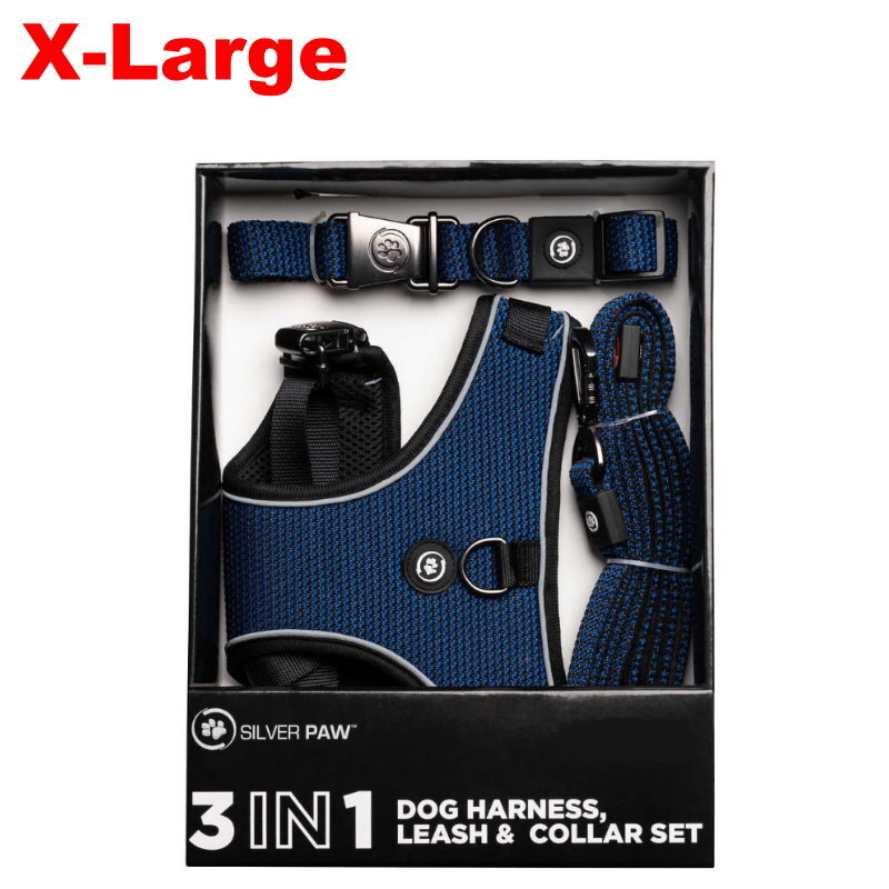 Silver Paw 3-in-1 Dog Collar, Leash & Harness Set - UV & Cold Alerts, Adjustable