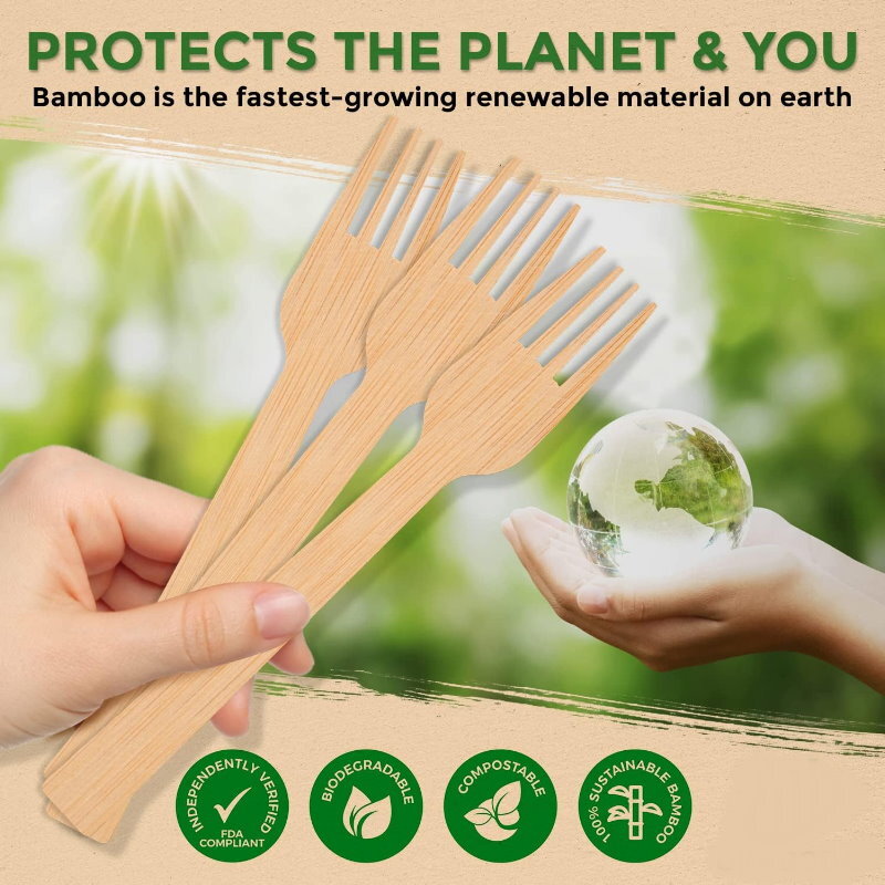 iECO 320pcs Disposable 100% Bamboo Utensils Set - Fork or Spoon Cutlery Set