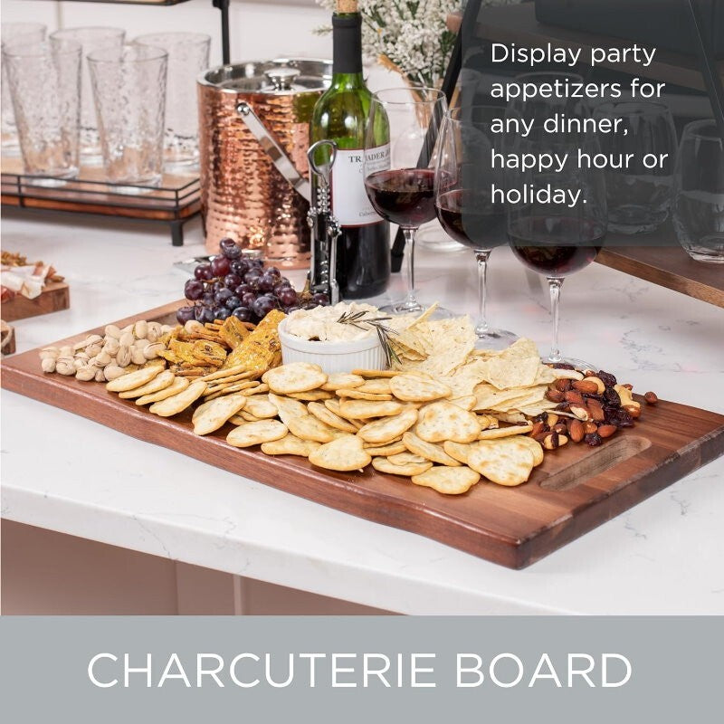 BIRDROCK HOME 22" Acacia Wooden Cheese Serving Board with Handles 55.9cm x 29cm
