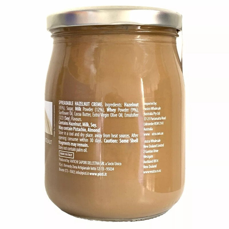 Pisti Spreadable Hazelnut Creme 600g - 45% Hazelnuts, Spreadable, Made in Italy