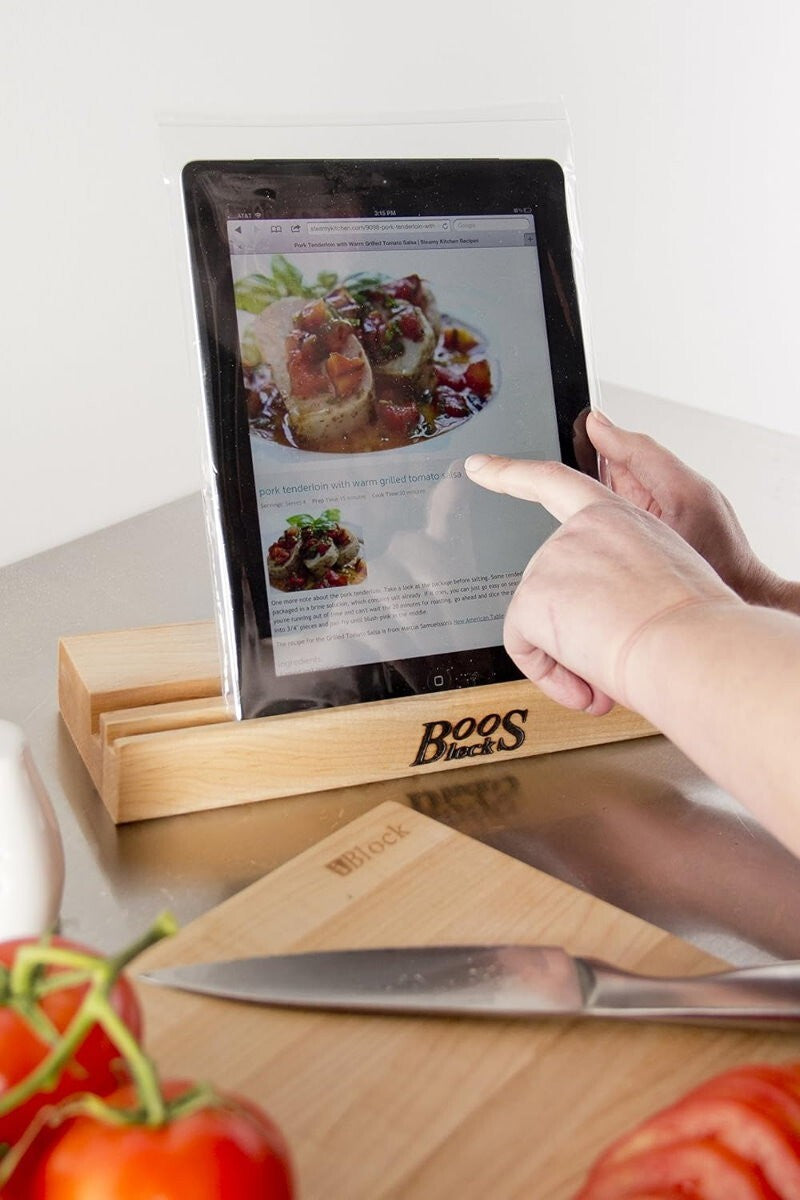 John Boos iBlock Tablet Holder Stand & Cutting Chopping Board Cherry Wood