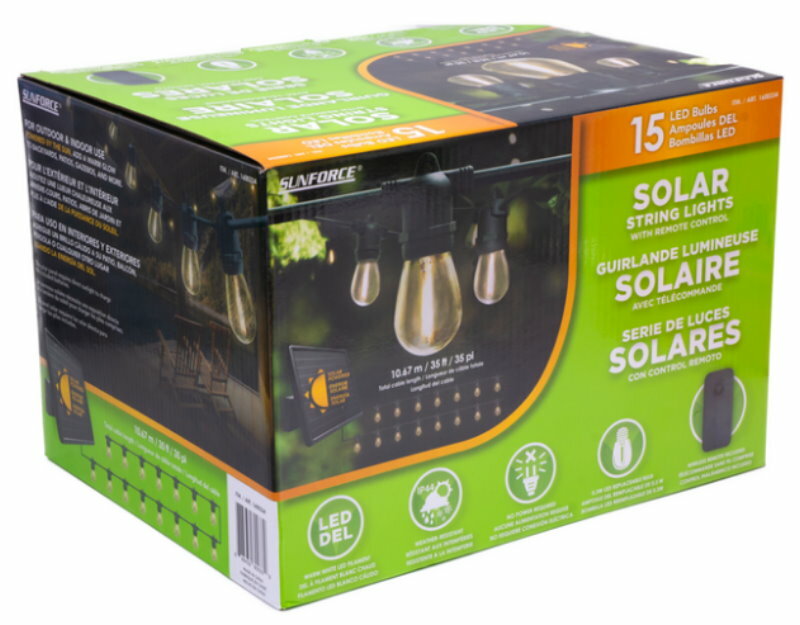 Sunforce Solar Powered Outdoor Waterproof 15 LED Bulbs String Lights w/ Remote
