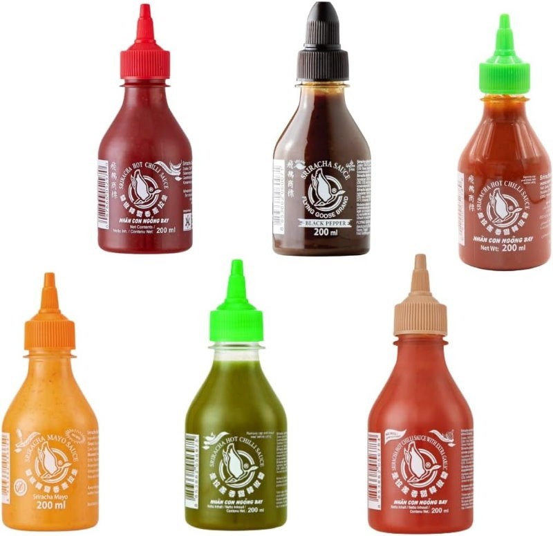 Flying Goose 6-Pack Sriracha Chilli Sauce Selection Mixed Flavours Spicy Set