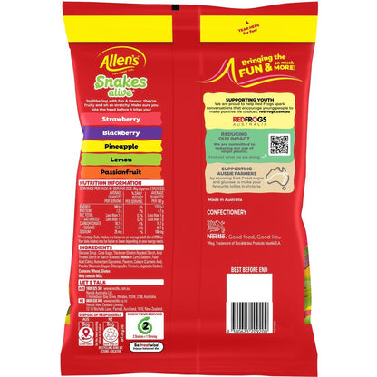 2 x 1kg Allen's Snakes Alive Kids Soft & Chewy Gummy Lolly Sweets Fruit Flavour