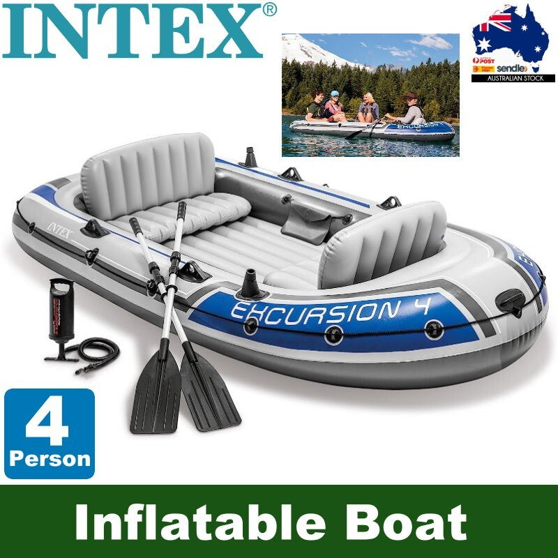Intex 68324NP Excursion 4 Person Inflatable Rafting & Fishing Boat Set w/ 2 Oars