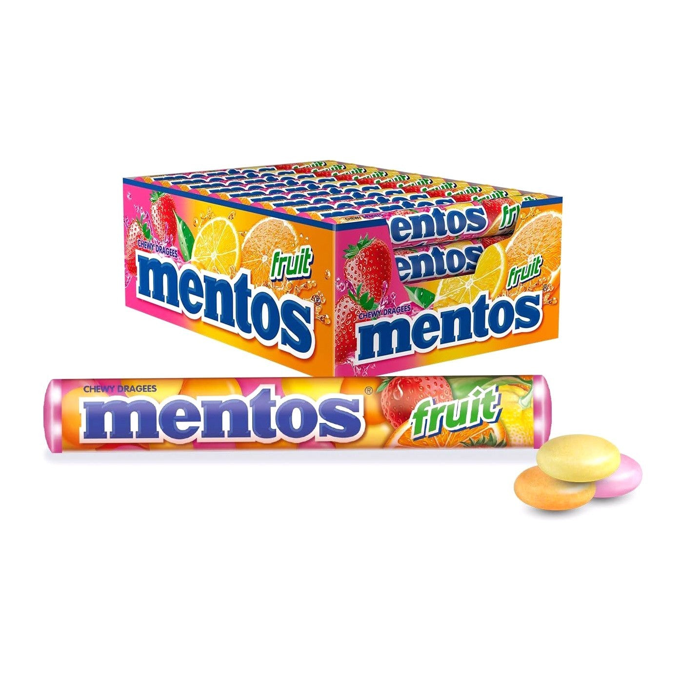 Mentos Fruit Rolls 40 x 37.5g Chewy Candy Sweets Dragees Assorted Fruit Flavour