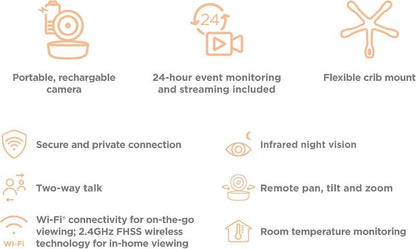Motorola VM855 Connect 5" Portable Wi-Fi Video Audio Baby Monitor w/ Crib Mount
