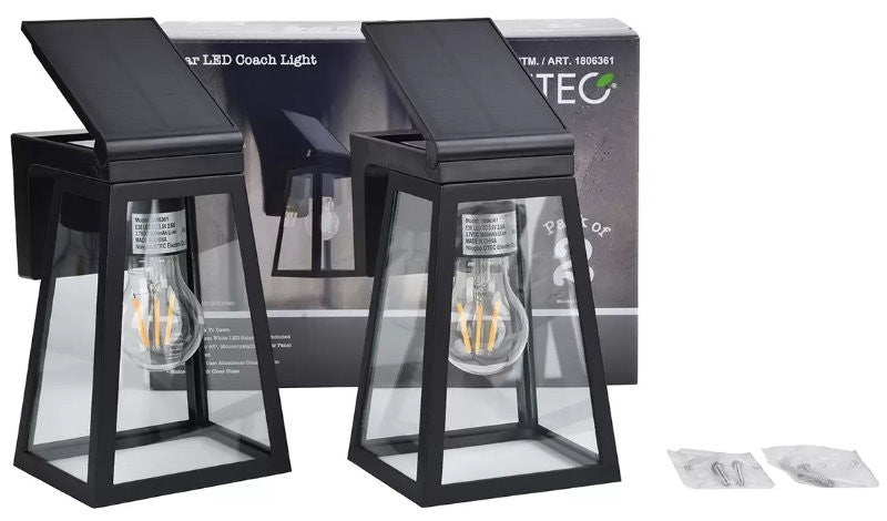 LUTEC 2-Pack Solar LED Coach Porch Light Aluminium Dusk to Dawn Wall Lights