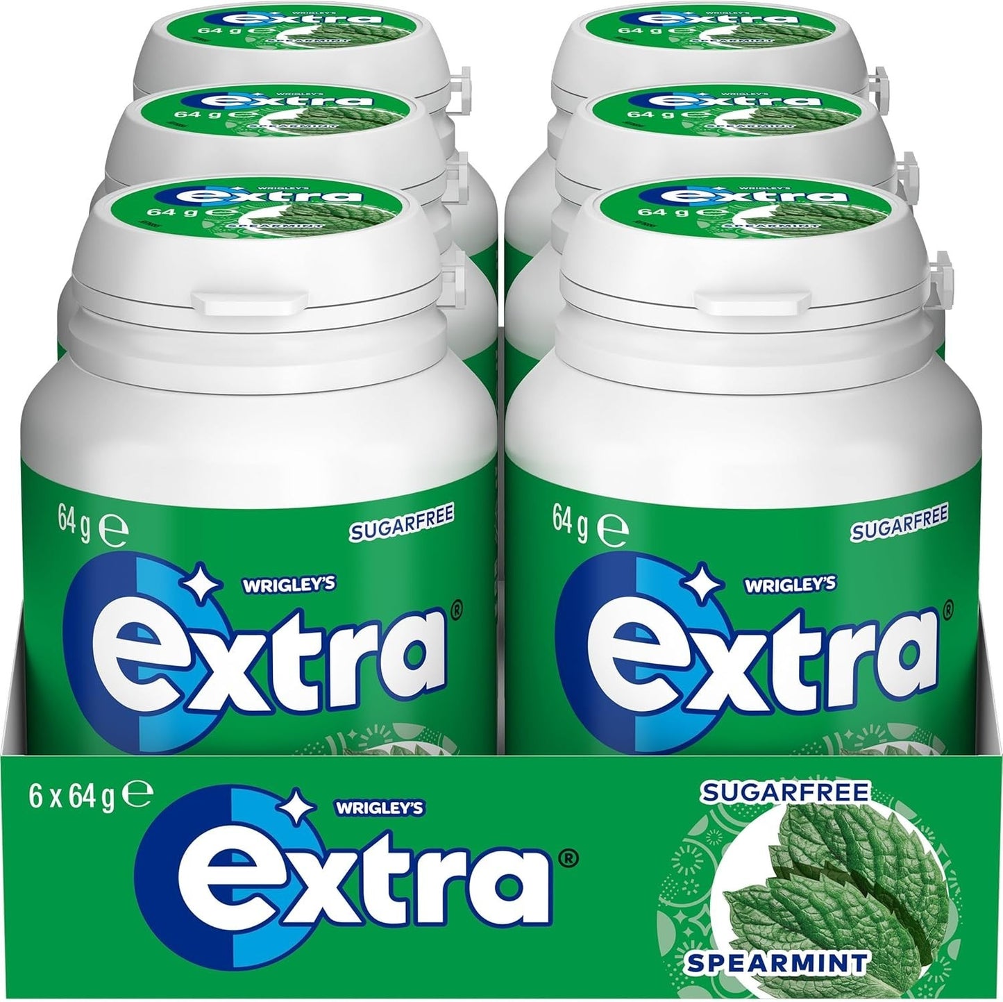 6 x 64g Bottle Wrigleys Extra Spearmint Sugarfree Chewing Gum Fresh Mint Breath