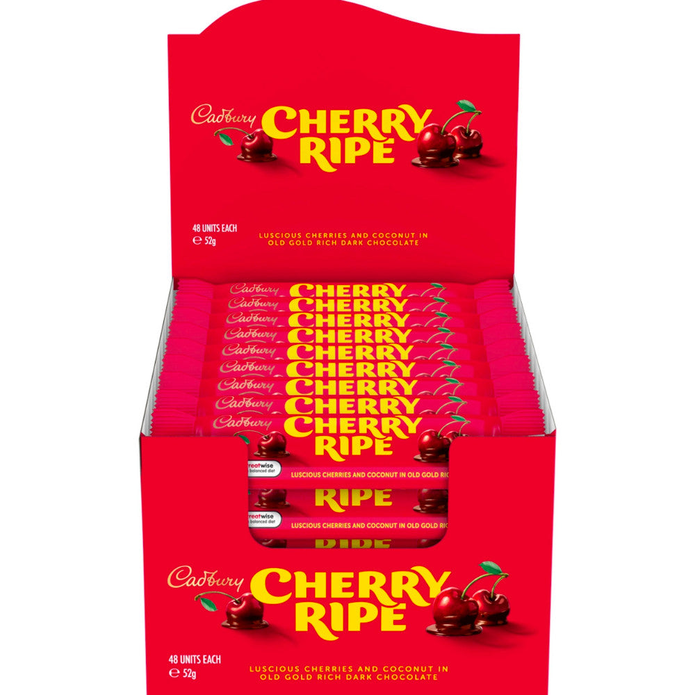 Cherry Ripe Chocolate Candy Bar 48 x 44g Milk Chocolate Cherry and Coconut Sweet