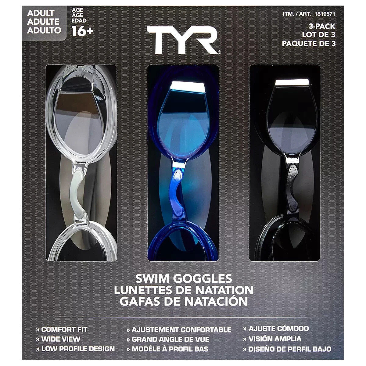 TYR Unisex Adult Swimming Goggles 3 Pack UV Protection Anti-fog 4 Removable Nose