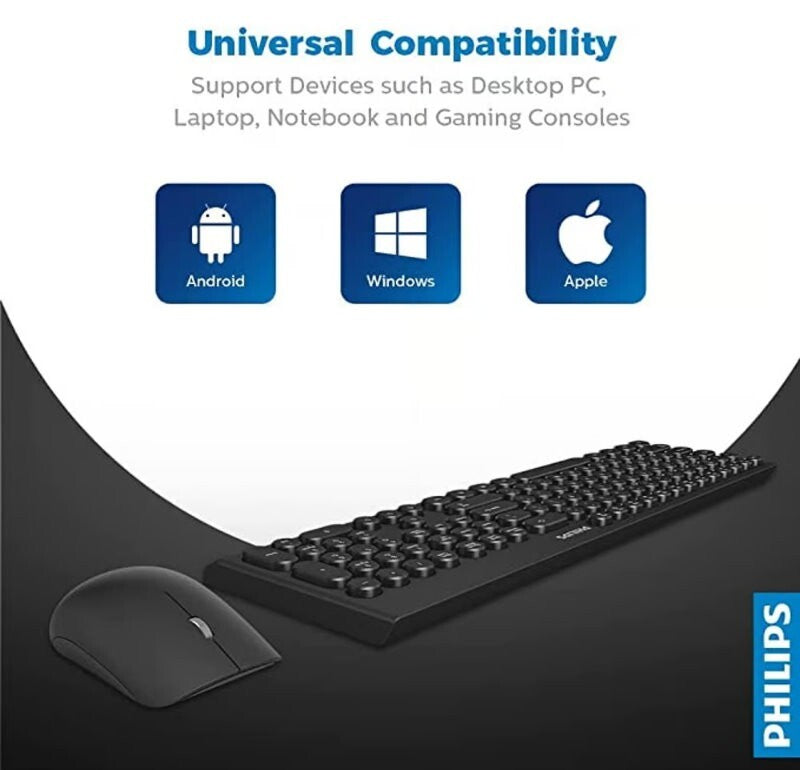 Philips Compact Wireless Keyboard & Mouse Combo PC Windows Mac Chrome OS Linux