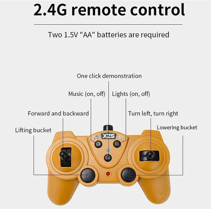 XZS 1:24 360° Rotation 9CH 2.4G RC Bulldozer Toy w/ Sound, Light, Alloy Bucket