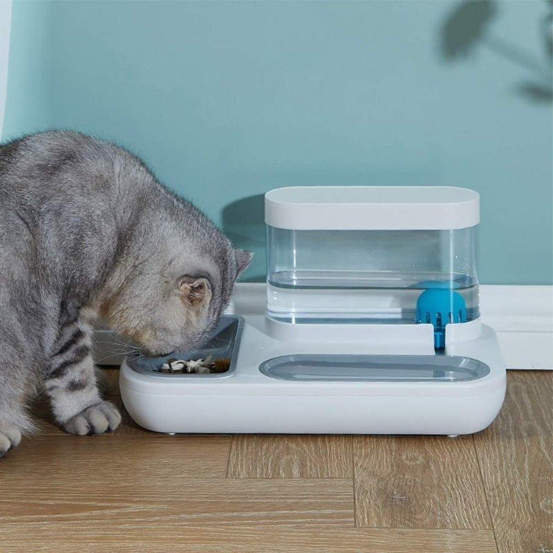 Ameifu 2-in-1 Cat Pet Bowls Food & Water Dispenser with Automatic Water Fountain