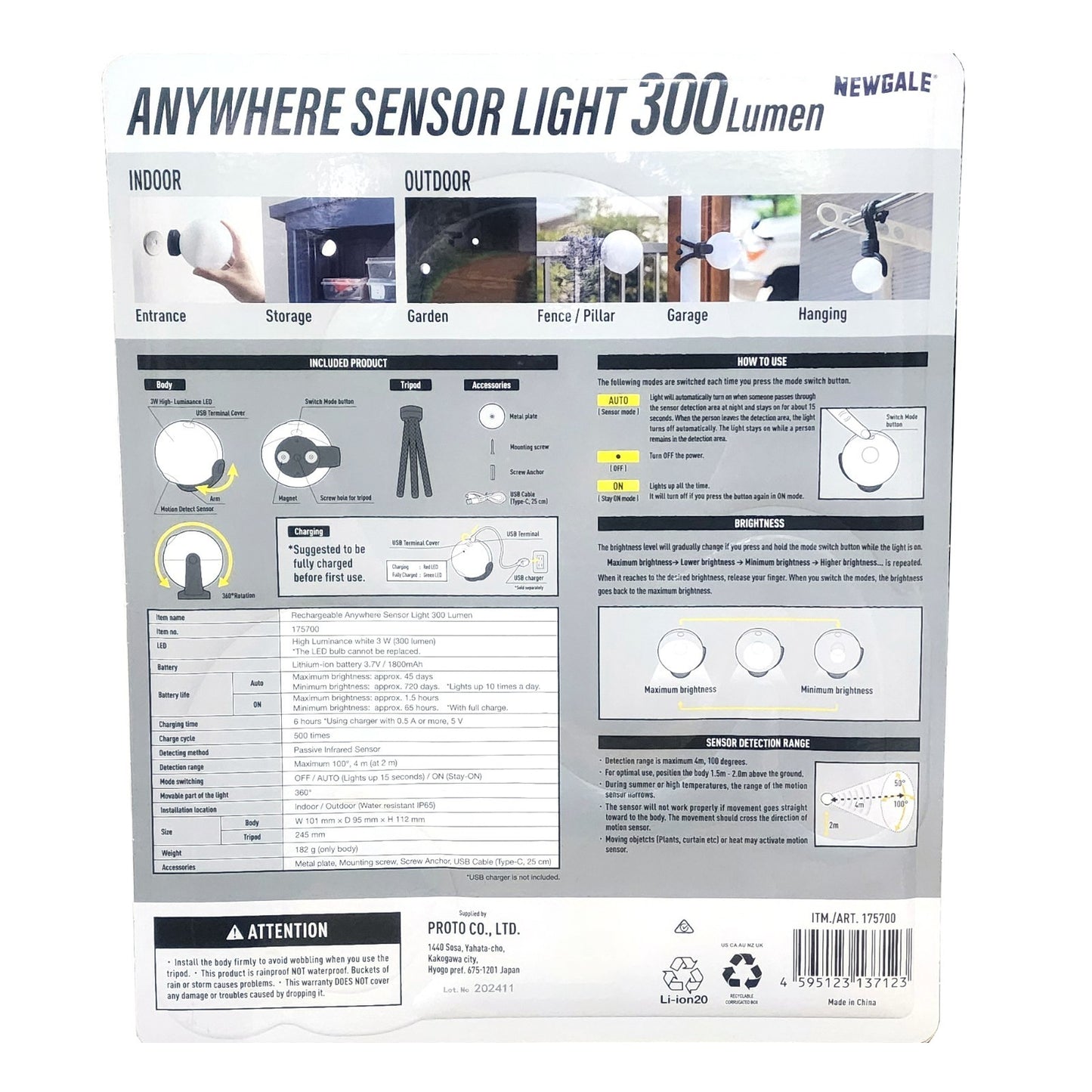 Rechargeable Anywhere LED Sensor Light Motion Activated Wireless USB Tripod IP65